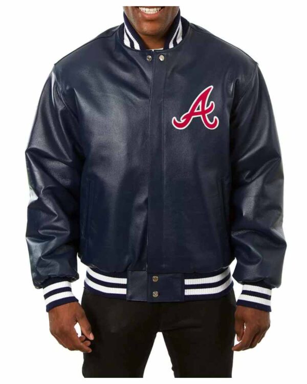 Navy MLB Atlanta Braves Leather Jacket