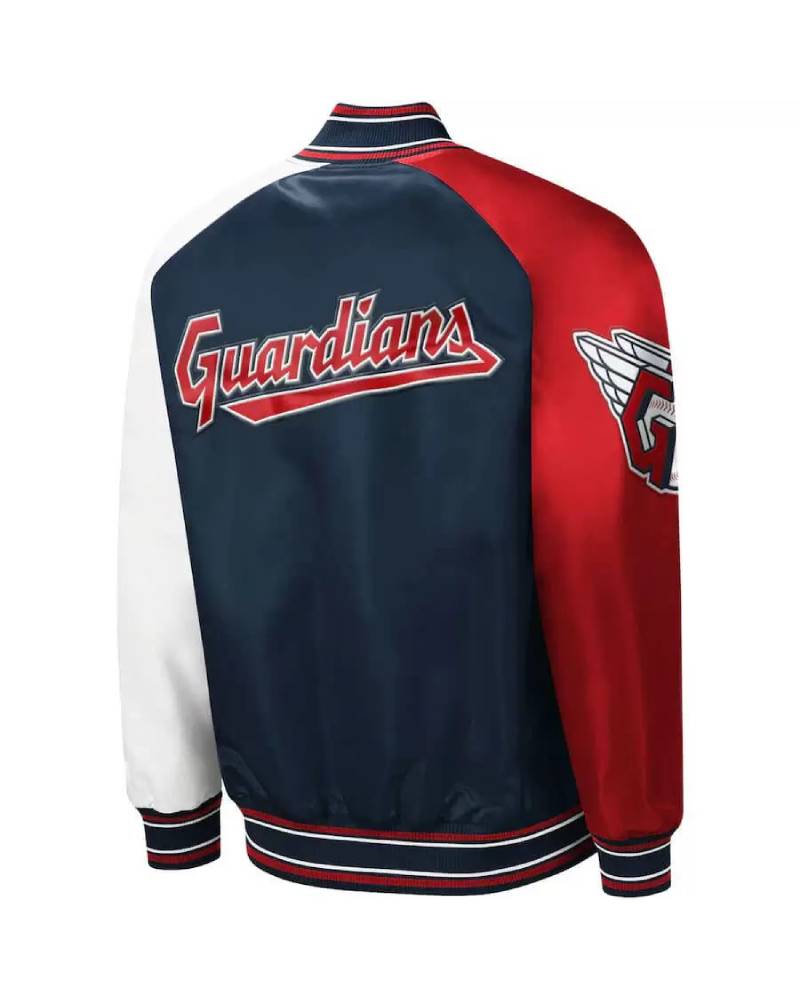 Navy Red MLB Cleveland Guardians Reliever Satin Jacket | la jacket