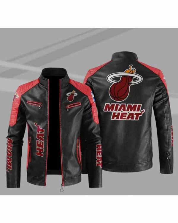 NBA Black Red Miami Heat Block Leather Jacket