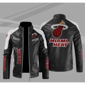 NBA Black Yellow Miami Heat Block Leather Jacket