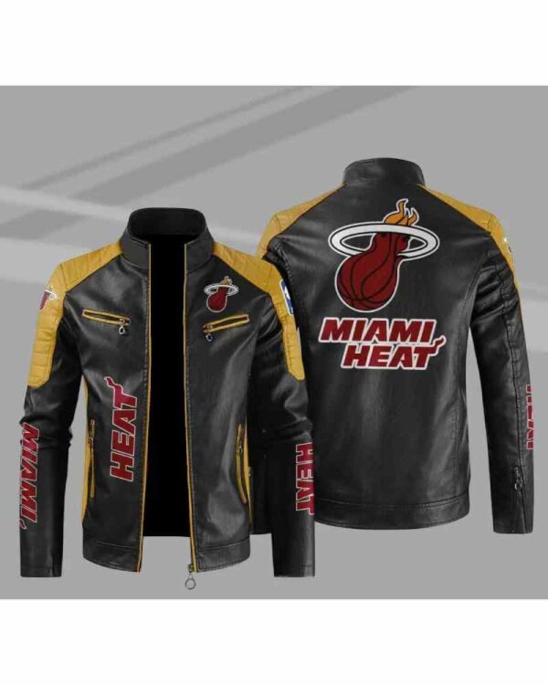 NBA Blue White Miami Heat Block Leather Jacket
