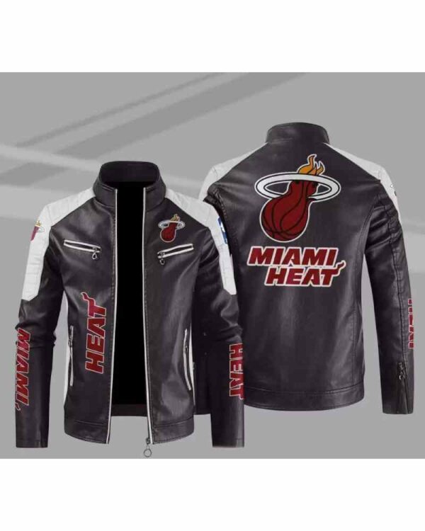 NBA Brown White Miami Heat Block Leather Jacket