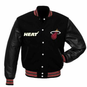NBA Miami Heat Black Wool Leather Jacket