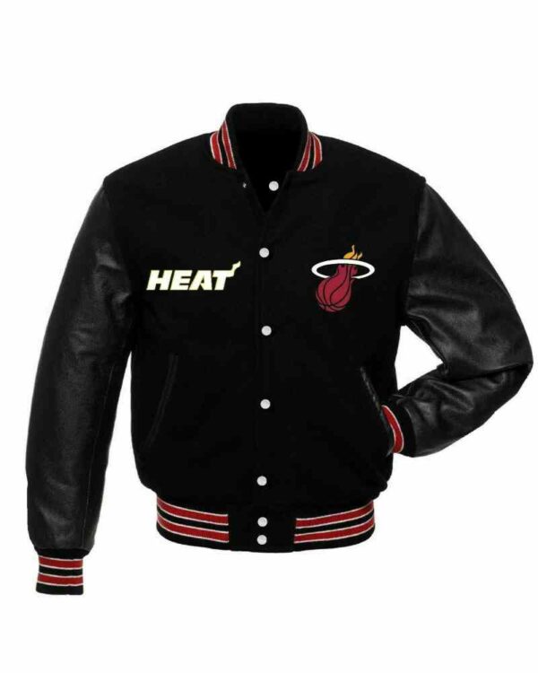 NBA Miami Heat Black Wool Leather Jacket