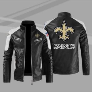 New Orleans Saints Color Block Black Leather Jacket
