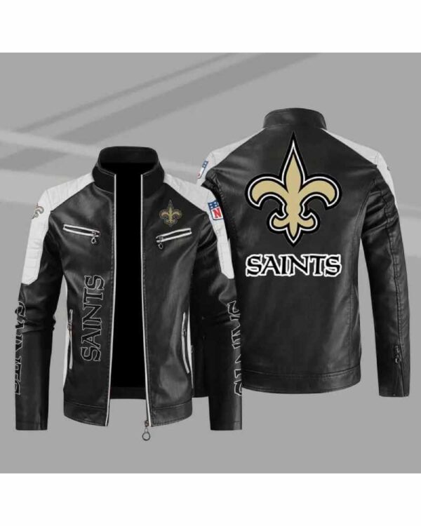 New Orleans Saints Color Block Black Leather Jacket
