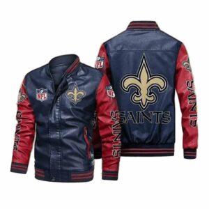 New Orleans Saints Navy Red Bomber Leather Jacket