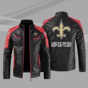 New Orleans Saints Red Color Block Leather Jacket