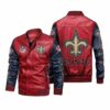 New Orleans Saints Red Navy Bomber Leather Jacket