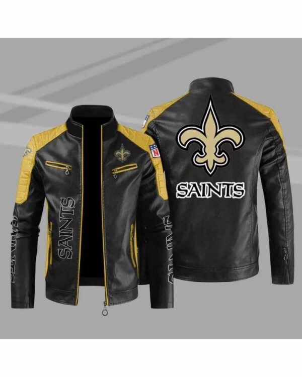 New Orleans Saints Yellow Color Block Leather Jacket