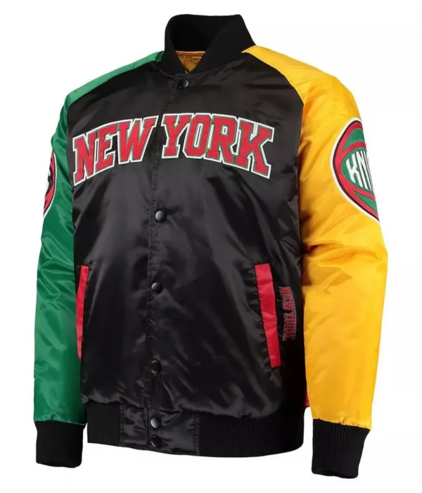 NY Knicks Ty Mopkins Satin Full-Snap Black/Red Jacket