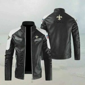 NFL Black New Orleans Saints Color Block Leather Jacket
