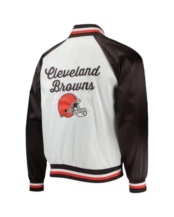 NFL Cleveland Browns White And Brown Satin Jacket