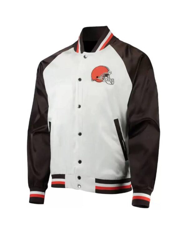NFL Cleveland Browns White And Brown Satin Jacket