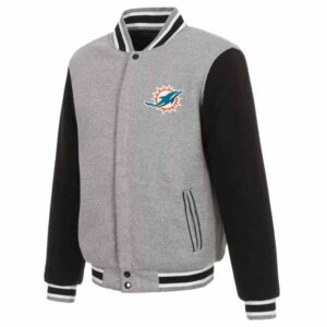 NFL Miami Dolphins Gray And Black Wool Jacket