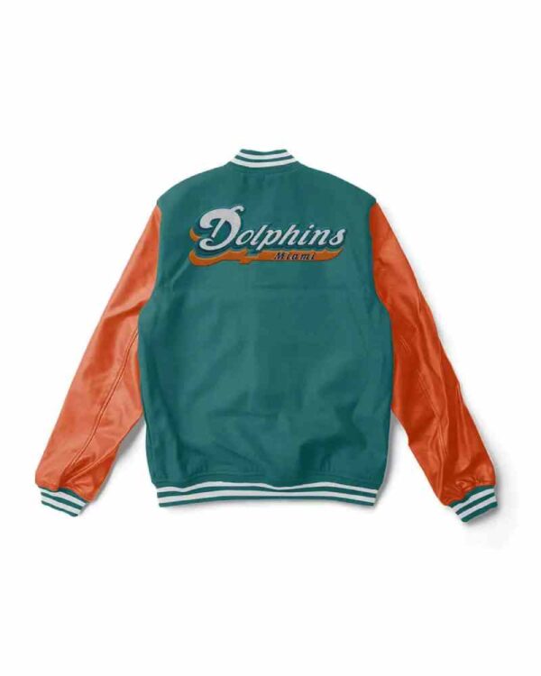 NFL Miami Dolphins Light Blue And Orange Varsity Jacket