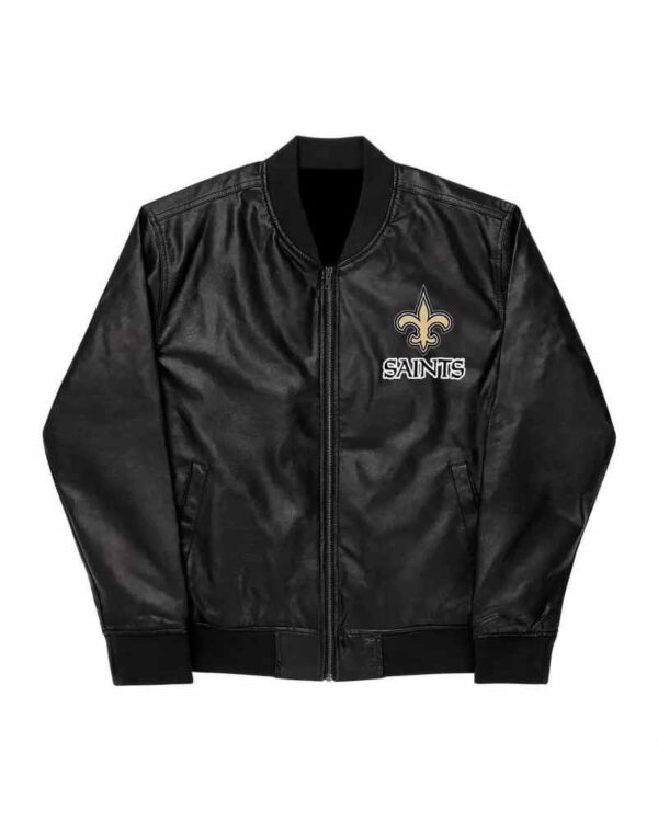 NFL New Orleans Saints Black Leather Varsity Jacket
