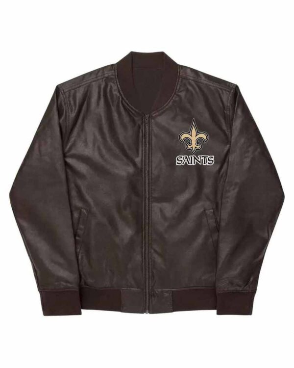 NFL New Orleans Saints Brown Leather Varsity Jacket