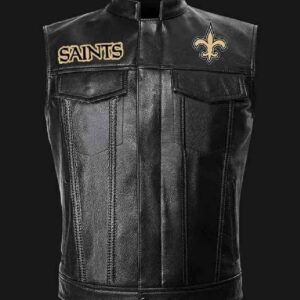 NFL Team New Orleans Saints Black Leather Vest
