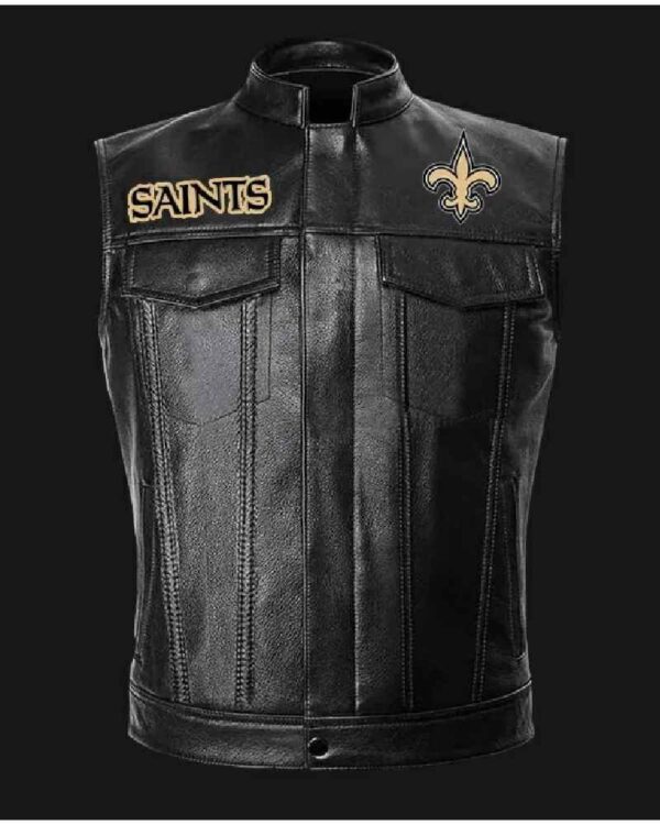 NFL Team New Orleans Saints Black Leather Vest