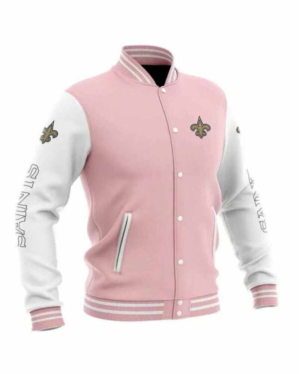 Pink New Orleans Saints NFL Baseball Varsity Jacket