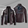Purple White Miami Marlins Block Leather Jacket