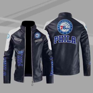 Purple White Philadelphia 76ers Block Leather Jacket