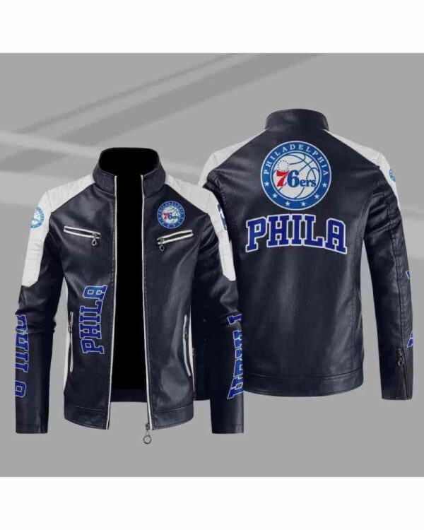 Purple White Philadelphia 76ers Block Leather Jacket
