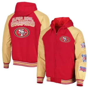 Super Bowl 5X Champions San Francisco 49ers Varsity Wool/Leather Hooded Jacket