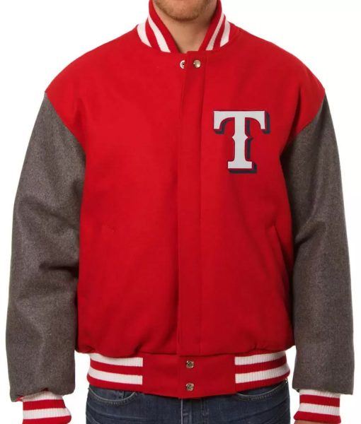 Texas Rangers Letterman Red and Gray Wool Jacket