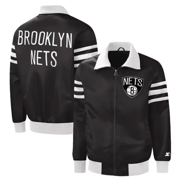 The Captain II Brooklyn Nets Varsity Black Satin Jacket