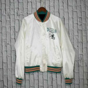 Vintage 80s White Miami Dolphins Satin Bomber Jacket