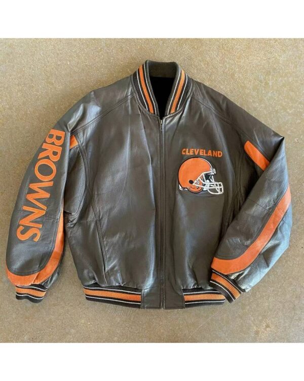 Vintage Grey NFL Cleveland Browns Leather Jacket