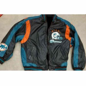 Vintage Miami Dolphins Black Leather Jacket