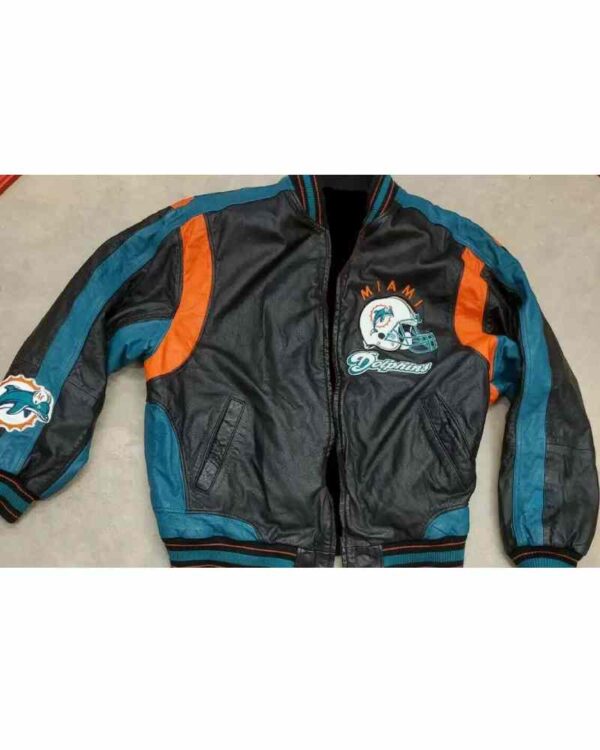 Vintage Miami Dolphins Black Leather Jacket