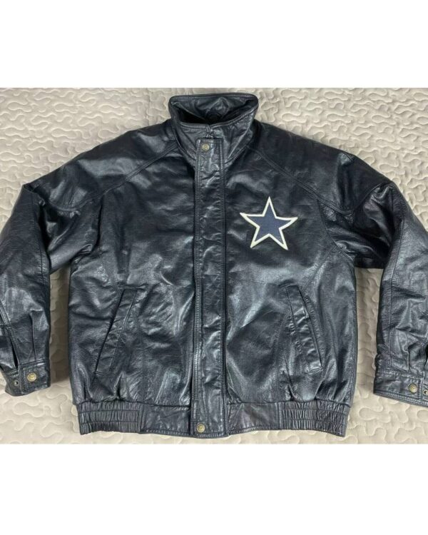 Vtg NFL Team Dallas Cowboys Black Leather Jacket