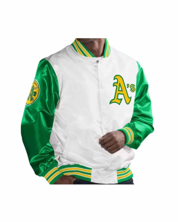White Green MLB Oakland Athletics Satin Jacket