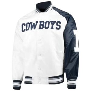 White Navy NFL Team Dallas Cowboys Satin Jacket