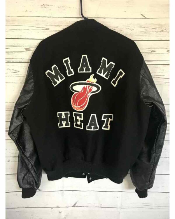 Miami Heat Jeff Hamilton Black Wool Leather Jacket