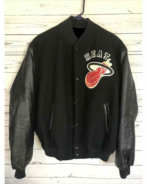 Miami Heat Jeff Hamilton Black Wool Leather Jacket