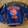 Blue Jeff Hamilton Chicago Cubs Wool Leather Jacket