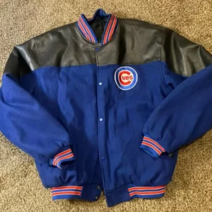 Blue Jeff Hamilton Chicago Cubs Wool Leather Jacket