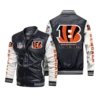Cincinnati Bengals Black White Bomber Leather Jacket