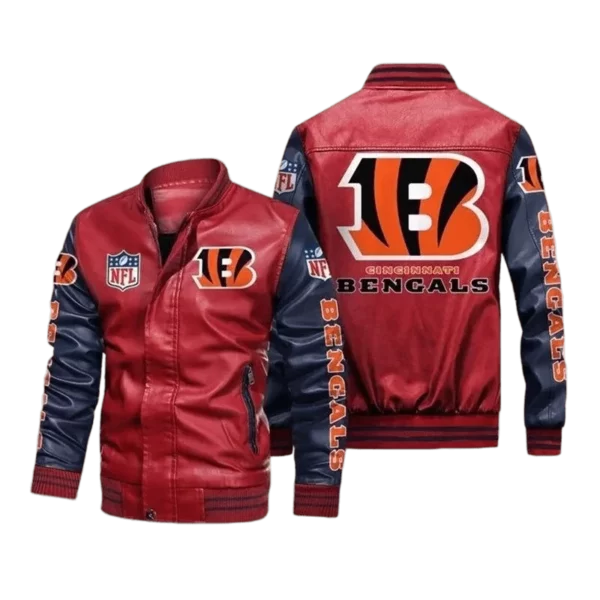 Cincinnati Bengals Red Navy Bomber Leather Jacket