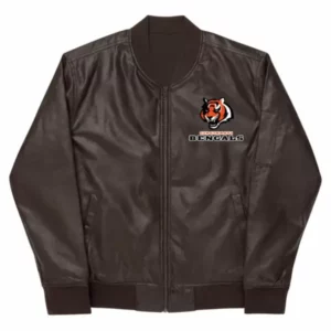 NFL Cincinnati Bengals Brown Leather Varsity Jacket