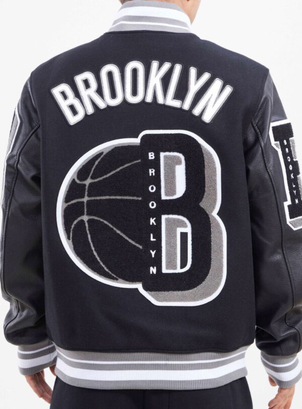 Black Brooklyn Nets Pro Standard Logo Mashup Wool Varsity Heavy Jacket