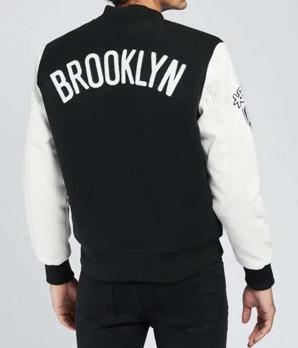 Brooklyn Nets Logo Black and White Letterman Jacket