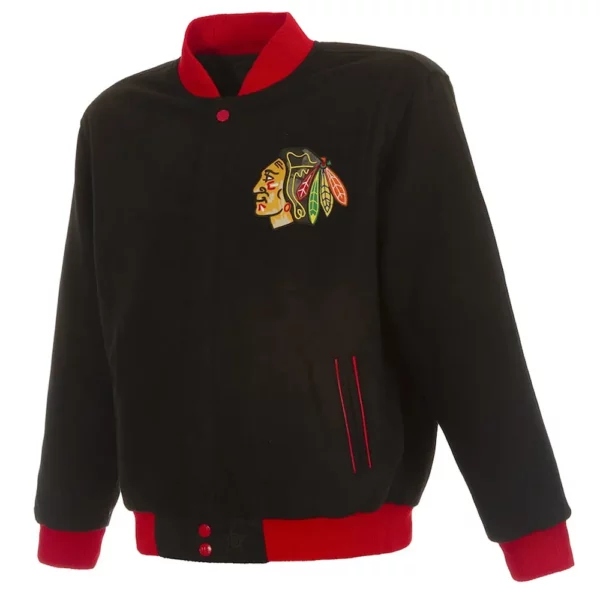 Chicago Blackhawks Commemorative Varsity Black Wool Jacket