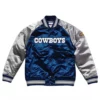Navy Blue/Silver Dallas Cowboys Varsity Satin Jacket