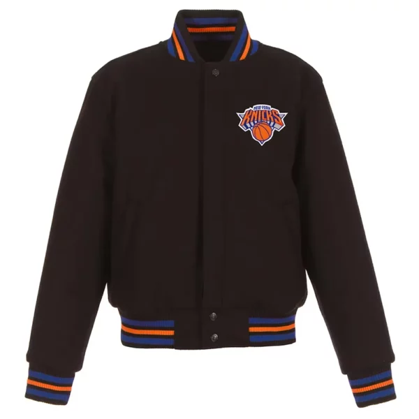 NY Knicks Embroidered Black Varsity Wool Jacket